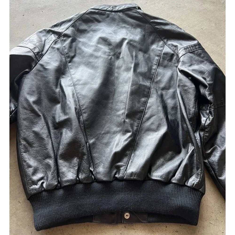Vintage Reed Leather Black Motorcycle Plaid Lined Jacket Men’s Sz Large 48